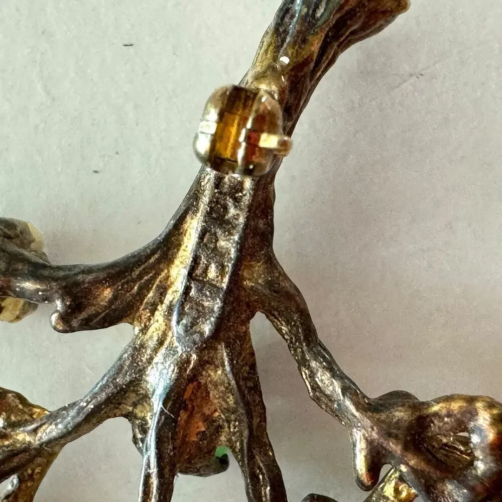 Vermeil Sterling Silver Tree of Life Fruit Salad Rhinestone Pin Brooch VNTG